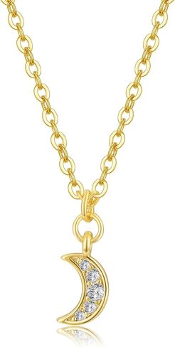 مسلم | الإسلام | قلادة صغيرة مرصوفة على شكل هلال على شكل قمر | 16 بوصة | هدية إسلامية مضادة للحساسية ومطلية بالذهب عيار 18 قيراط in Kuwait