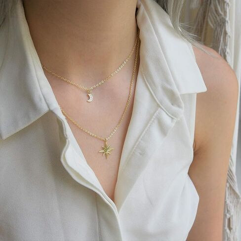 مسلم | الإسلام | قلادة صغيرة مرصوفة على شكل هلال على شكل قمر | 16 بوصة | هدية إسلامية مضادة للحساسية ومطلية بالذهب عيار 18 قيراط in Kuwait