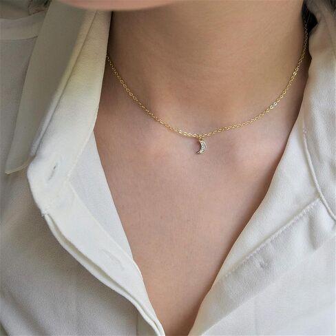 مسلم | الإسلام | قلادة صغيرة مرصوفة على شكل هلال على شكل قمر | 16 بوصة | هدية إسلامية مضادة للحساسية ومطلية بالذهب عيار 18 قيراط in Kuwait