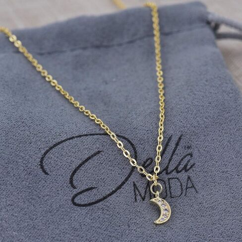 مسلم | الإسلام | قلادة صغيرة مرصوفة على شكل هلال على شكل قمر | 16 بوصة | هدية إسلامية مضادة للحساسية ومطلية بالذهب عيار 18 قيراط in Kuwait