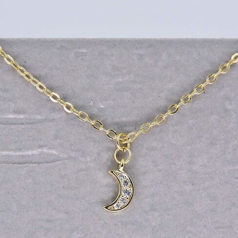مسلم | الإسلام | قلادة صغيرة مرصوفة على شكل هلال على شكل قمر | 16 بوصة | هدية إسلامية مضادة للحساسية ومطلية بالذهب عيار 18 قيراط in Kuwait