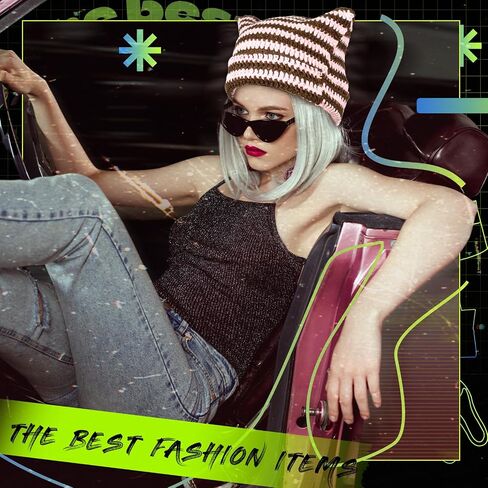 Chuarry 8 Pcs Women Knitted Cat Beanie Y2K Striped Crochet Beanie Warm Vintage Cat Ear Hats for Devil Horn Slouchy Beanies for Winter Accessories Men in Saudi Arabia