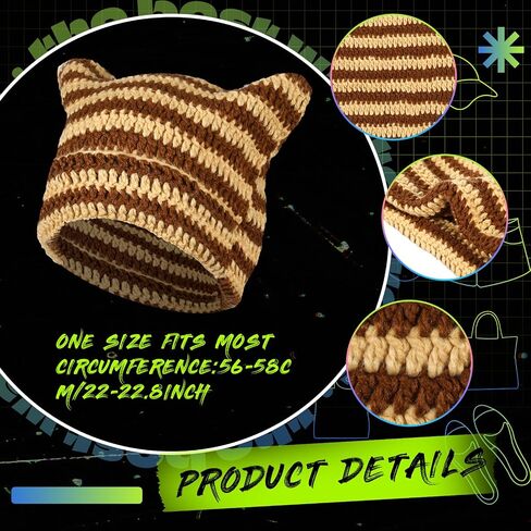 Chuarry 8 Pcs Women Knitted Cat Beanie Y2K Striped Crochet Beanie Warm Vintage Cat Ear Hats for Devil Horn Slouchy Beanies for Winter Accessories Men in Saudi Arabia
