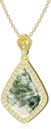 Moss Agate Necklace 925 Sterling Silver 14K Gold Plated Kite Cut Moss Agate Pendant Necklace Dainty Moss Agate Jewelry Gift for Women 18"-20" in Kuwait