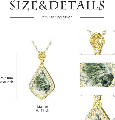Moss Agate Necklace 925 Sterling Silver 14K Gold Plated Kite Cut Moss Agate Pendant Necklace Dainty Moss Agate Jewelry Gift for Women 18"-20" in Kuwait
