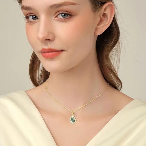 Moss Agate Necklace 925 Sterling Silver 14K Gold Plated Kite Cut Moss Agate Pendant Necklace Dainty Moss Agate Jewelry Gift for Women 18"-20" in Kuwait