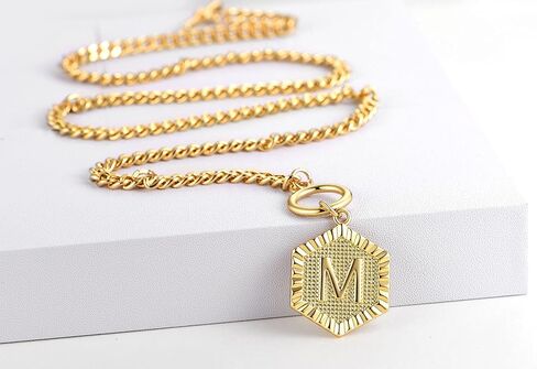 NUZON الذهب الأولي رسالة قلادة قلادة 14K مطلية بالذهب الكوبي ربط سلسلة تبديل المشبك مسدس حرف واحد فقط محفورة A-Z الأبجدية القلائد شخصية سحر مجوهرات هدايا للنساء الفتيات 20'' in Kuwait