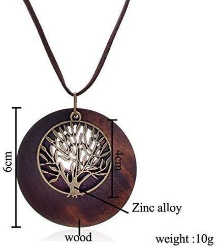 SIVITE شجرة الحياة البرونزية العتيقة مع قلادة خشبية قلادة طويلة من الجلد سلسلة خشبية للنساء والفتيات in Kuwait