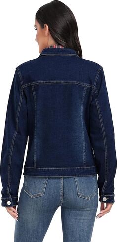 سترة J.Corrine النسائية القابلة للتمدد من قماش الدنيم بأكمام طويلة وأساسية كلاسيكية وعصرية وأزرار لأعلى لسائقي الشاحنات in Kuwait