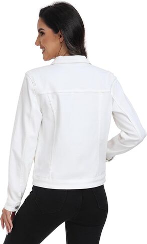 سترة J.Corrine النسائية القابلة للتمدد من قماش الدنيم بأكمام طويلة وأساسية كلاسيكية وعصرية وأزرار لأعلى لسائقي الشاحنات in Kuwait