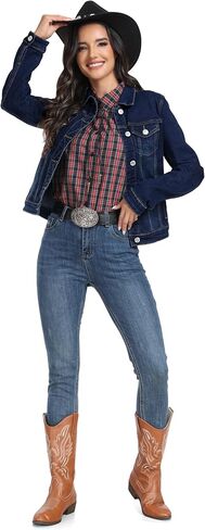 سترة J.Corrine النسائية القابلة للتمدد من قماش الدنيم بأكمام طويلة وأساسية كلاسيكية وعصرية وأزرار لأعلى لسائقي الشاحنات in Kuwait