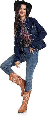 سترة J.Corrine النسائية القابلة للتمدد من قماش الدنيم بأكمام طويلة وأساسية كلاسيكية وعصرية وأزرار لأعلى لسائقي الشاحنات in Kuwait