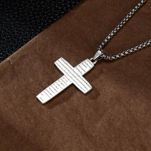 925 الفضة الاسترليني الصليب قلادة للرجال النساء الرب الصلاة النقش الصليب قلادة مع سلسلة 2 مم عيد الميلاد الكاثوليكية المسيحية هدايا المجوهرات للأب الزوج الابن صديقها في سن المراهقة in Kuwait