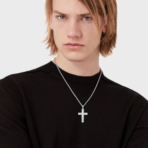 925 الفضة الاسترليني الصليب قلادة للرجال النساء الرب الصلاة النقش الصليب قلادة مع سلسلة 2 مم عيد الميلاد الكاثوليكية المسيحية هدايا المجوهرات للأب الزوج الابن صديقها في سن المراهقة in Kuwait