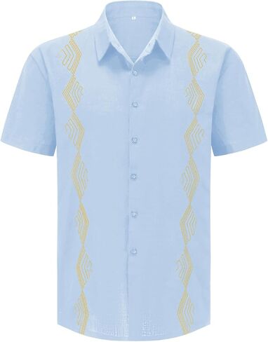 قميص كتان كوبي Guayabera للرجال من Eymitory بأكمام قصيرة وأزرار سفلية، قمصان كاجوال من القطن والكتان للصيف والشاطئ in Kuwait