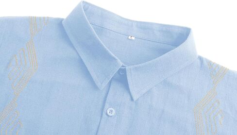 قميص كتان كوبي Guayabera للرجال من Eymitory بأكمام قصيرة وأزرار سفلية، قمصان كاجوال من القطن والكتان للصيف والشاطئ in Kuwait