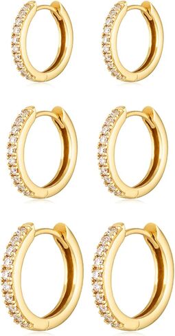 مجموعة أقراط هوب ذهبية 14 قيراط مطلية بالذهب أقراط هوجي هوب هيبوالرجينيك خفيفة الوزن مجوهرات أقراط يومية للنساء الفتيات (نمط 037) in Kuwait