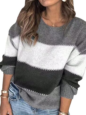 COZYEASE Women's Plus Size Colorblock Long Sleeve Crewneck Sweaters Loose Fitted Drop Shoulder Knit Pullovers Tops in Saudi Arabia
