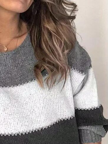 COZYEASE Women's Plus Size Colorblock Long Sleeve Crewneck Sweaters Loose Fitted Drop Shoulder Knit Pullovers Tops in Saudi Arabia