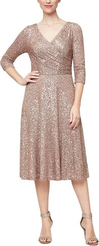 Alex Evenings Women's Size 3/4 Sleeve Sequin A-line Party Dress (Missy, Petite, Plus) in Saudi Arabia