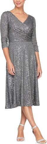 Alex Evenings Women's Size 3/4 Sleeve Sequin A-line Party Dress (Missy, Petite, Plus) in Saudi Arabia