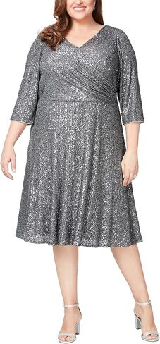 Alex Evenings Women's Size 3/4 Sleeve Sequin A-line Party Dress (Missy, Petite, Plus) in Saudi Arabia