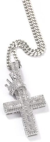 Cross Pendant Brass Plated 18k Gold/White Gold Cross Necklace 5A+ Square Zircon Crown Cross Jewelry in Saudi Arabia