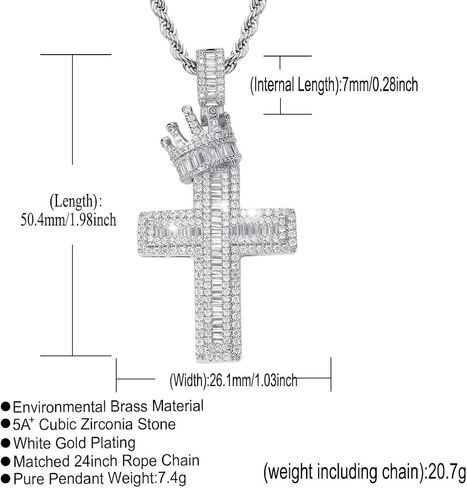 Cross Pendant Brass Plated 18k Gold/White Gold Cross Necklace 5A+ Square Zircon Crown Cross Jewelry in Saudi Arabia