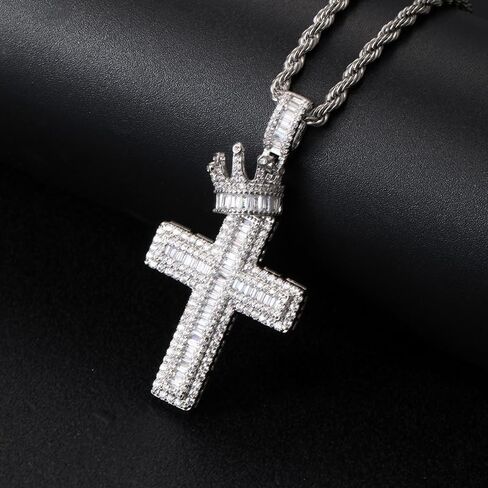 Cross Pendant Brass Plated 18k Gold/White Gold Cross Necklace 5A+ Square Zircon Crown Cross Jewelry in Saudi Arabia