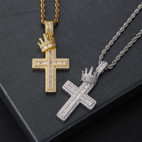 Cross Pendant Brass Plated 18k Gold/White Gold Cross Necklace 5A+ Square Zircon Crown Cross Jewelry in Saudi Arabia