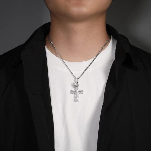 Cross Pendant Brass Plated 18k Gold/White Gold Cross Necklace 5A+ Square Zircon Crown Cross Jewelry in Saudi Arabia