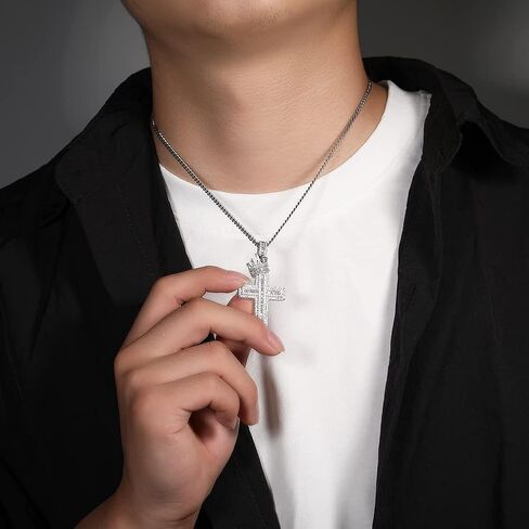 Cross Pendant Brass Plated 18k Gold/White Gold Cross Necklace 5A+ Square Zircon Crown Cross Jewelry in Saudi Arabia