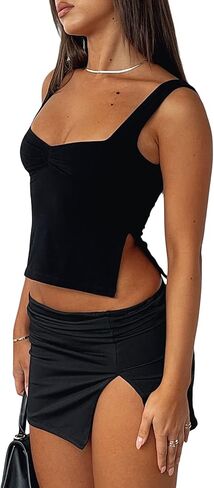 Women's Y2K Sleeveless Strappy Crop Tops Ruched Sweetheart Neck Backless Cropped Tank Top Slits Cami Shirt in Kuwait