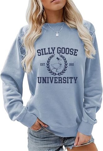 GLAMVOS Womens Crewneck Funny Cute Silly Goose University Sweatshirt Christmas Sweater in Saudi Arabia