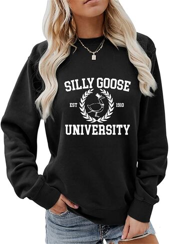 GLAMVOS Womens Crewneck Funny Cute Silly Goose University Sweatshirt Christmas Sweater in Saudi Arabia