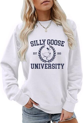GLAMVOS Womens Crewneck Funny Cute Silly Goose University Sweatshirt Christmas Sweater in Saudi Arabia