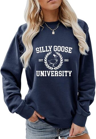 GLAMVOS Womens Crewneck Funny Cute Silly Goose University Sweatshirt Christmas Sweater in Saudi Arabia