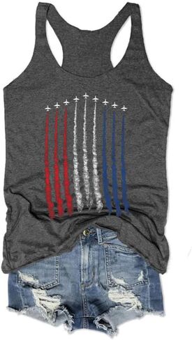 العلم الأمريكي تانك القمم للنساء 4th من يوليو سلاح الجو Flyover العلم تانك القمصان مع النسر الوطني الولايات المتحدة الأمريكية العلم سترة قميص in Kuwait