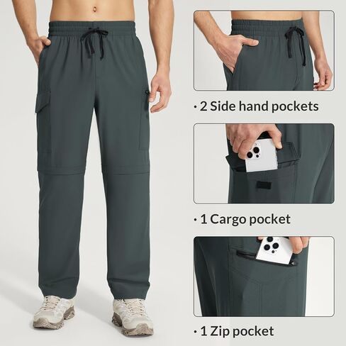 BALEAF Men's Hiking Convertible Pants Cargo Quick Dry Water Resistant Lightweight Elastic Waist Outdoor with Zip Pockets in Saudi Arabia