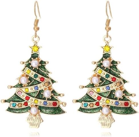 شجرة عيد الميلاد أقراط لطيف عيد الميلاد القوس الخماسية Starcolorful حجر الراين استرخى أقراط للنساء الفتيات موضة فريدة عطلة حفلة مجوهرات هدية in Kuwait