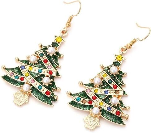 شجرة عيد الميلاد أقراط لطيف عيد الميلاد القوس الخماسية Starcolorful حجر الراين استرخى أقراط للنساء الفتيات موضة فريدة عطلة حفلة مجوهرات هدية in Kuwait