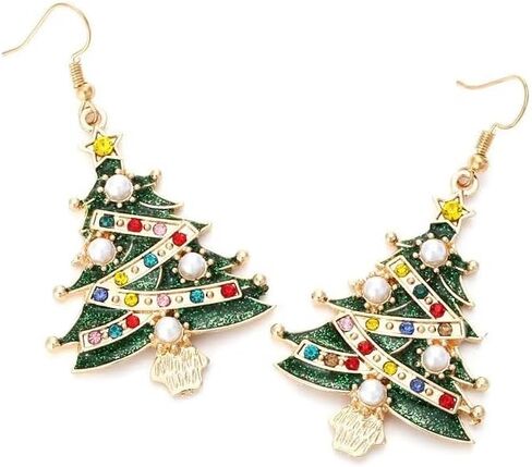 شجرة عيد الميلاد أقراط لطيف عيد الميلاد القوس الخماسية Starcolorful حجر الراين استرخى أقراط للنساء الفتيات موضة فريدة عطلة حفلة مجوهرات هدية in Kuwait