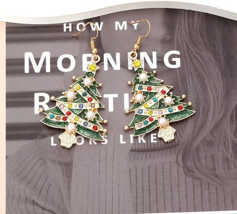 شجرة عيد الميلاد أقراط لطيف عيد الميلاد القوس الخماسية Starcolorful حجر الراين استرخى أقراط للنساء الفتيات موضة فريدة عطلة حفلة مجوهرات هدية in Kuwait