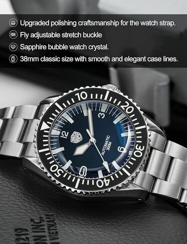 ساعات الغوص للرجال من واتش دايفز، حركة NH35 WD1967 Sharkmaster 300 ساعة أوتوماتيكية من كريستال الياقوت الأزرق، أسود in Kuwait