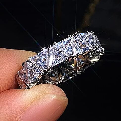 خاتم الخلود خاتم الزفاف Bands18K مطلي بالذهب الأبيض صف الزمرد قطع مثلث الشكل خواتم الزفاف الماسية (رمز الولايات المتحدة 9) in Kuwait