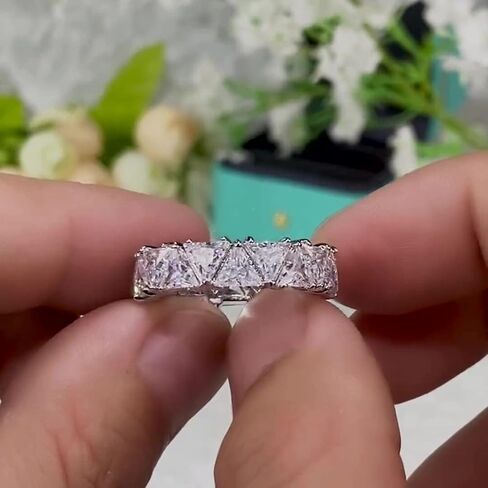 خاتم الخلود خاتم الزفاف Bands18K مطلي بالذهب الأبيض صف الزمرد قطع مثلث الشكل خواتم الزفاف الماسية (رمز الولايات المتحدة 9) in Kuwait