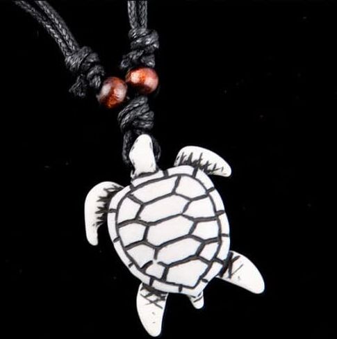 Sea Turtle Necklaces - Hawaiian Surfing Chokers (2 Pc) Cool Cosplay Fashion Toys - White and Brown Bone Pendant - Beaded Rope Chain - Adjustable Necklace in Saudi Arabia