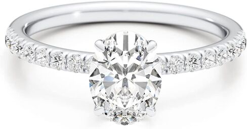 GLAM AND GEMS 1/4 قيراط من الألماس و2 1/3 قيراط من قطع المويسانتي البيضاوي خاتم الخطوبة للنساء من الذهب الأبيض أو الوردي عيار 14 قيراط (G-H، VS، cttw) خاتم وعد الذكرى السنوية مقاس 5.5 إلى 7 in Kuwait