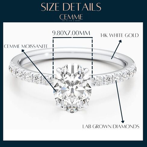 GLAM AND GEMS 1/4 قيراط من الألماس و2 1/3 قيراط من قطع المويسانتي البيضاوي خاتم الخطوبة للنساء من الذهب الأبيض أو الوردي عيار 14 قيراط (G-H، VS، cttw) خاتم وعد الذكرى السنوية مقاس 5.5 إلى 7 in Kuwait