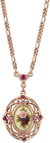 1928 Jewelry Women's Rose Gold Tone Manor House Rose Purple Crystal Flower Pendant Necklace 28" in Kuwait
